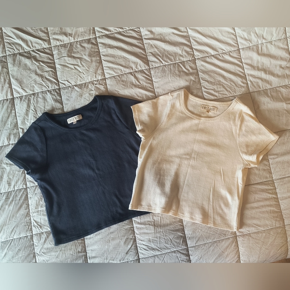 SOLD// First Rite Crop Pointelle Tees - Picture 3 of 7